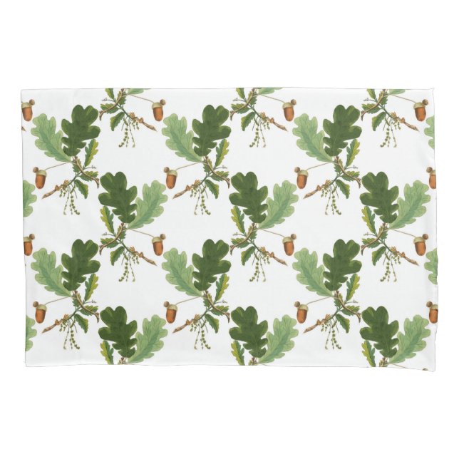 Elegant Oak Leaf and Acorn Pillowcase (Front)
