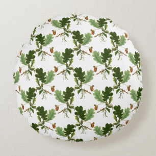 Elegant Oak Leaf and Acorn Round Cushion