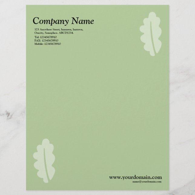 Elegant Oak Leaf - Green Custom Letterhead (Front)