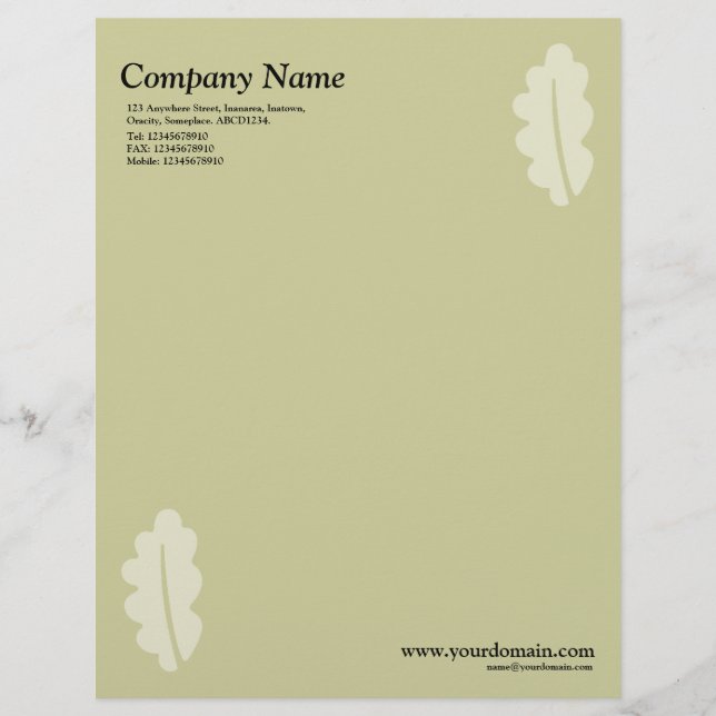 Elegant Oak Leaf - Light Khaki Letterhead Template (Front)