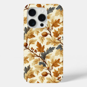 Elegant Oak Leaf & Pinecone Fall Pattern iPhone 15 Pro Case
