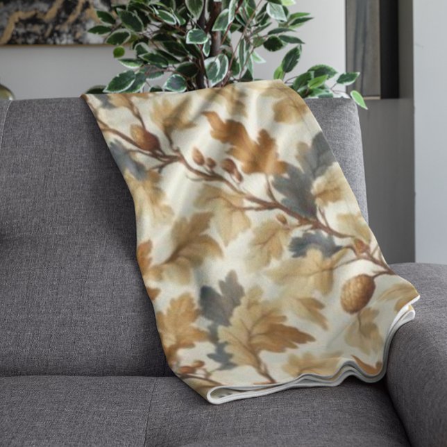 Elegant Oak Leaf & Pinecone Fall Pattern Fleece Blanket (Creator Uploaded)
