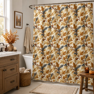 Elegant Oak Leaf & Pinecone Fall Pattern Shower Curtain