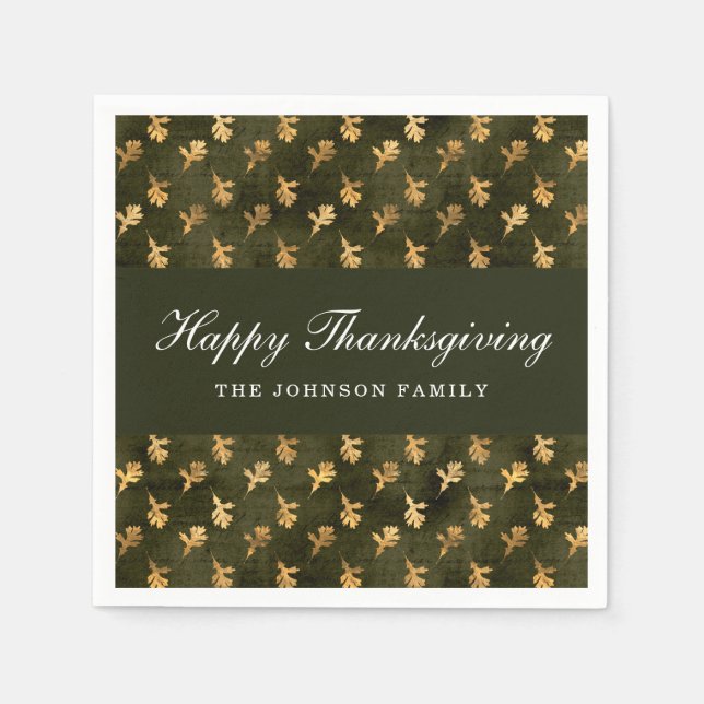 Elegant Oak Leaves Green Thanksgiving Napkin (Front)