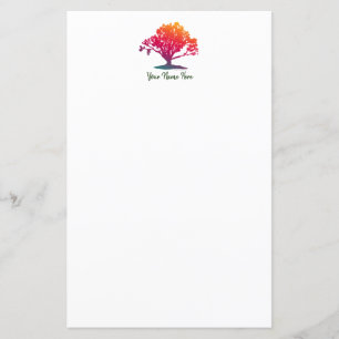 Elegant Oak Tree Monogram Stationery Paper