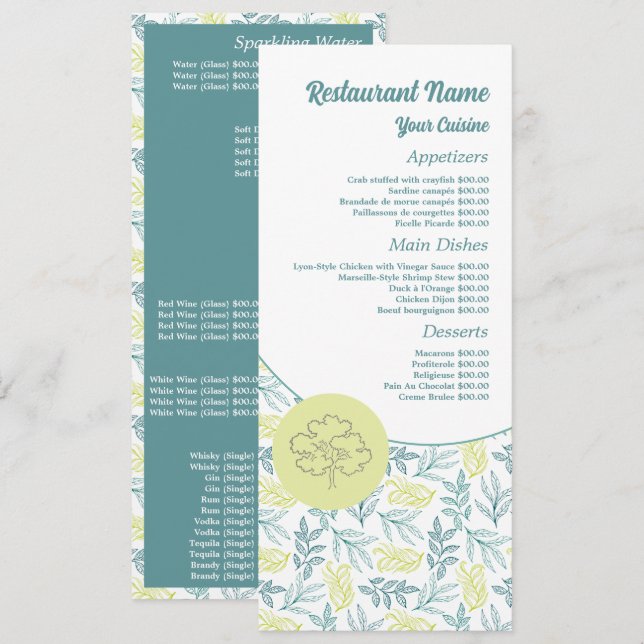 Elegant Oak Tree, Restaurant Slimline Menu (Front/Back)