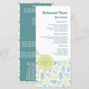 Elegant Oak Tree, Restaurant Slimline Menu