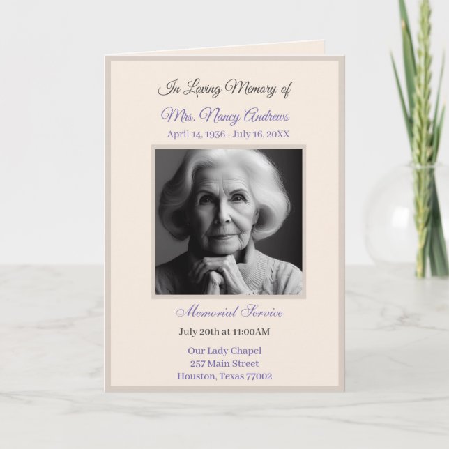 Elegant Obituary Bereavement Service Programs Programme (Front)