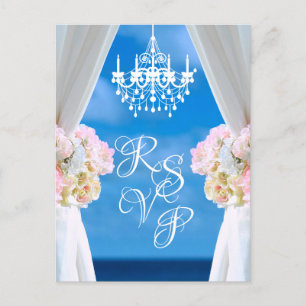 Elegant Ocean Beach Chandelier Summer Wedding RSVP Announcement Postcard