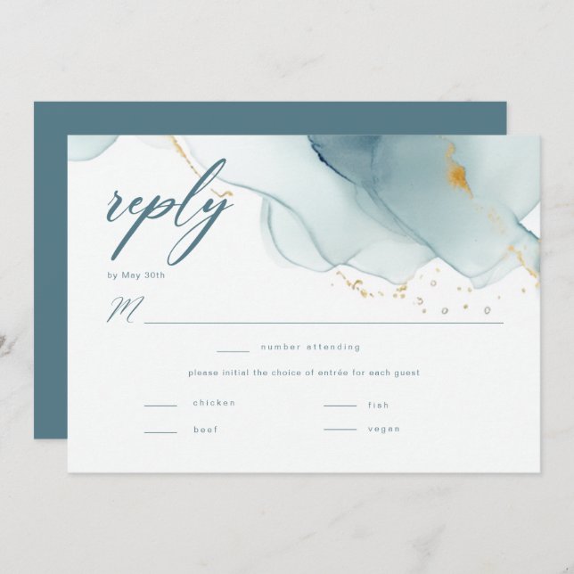 Elegant Ocean Beach Dusty Blue Wedding Meal RSVP (Front/Back)