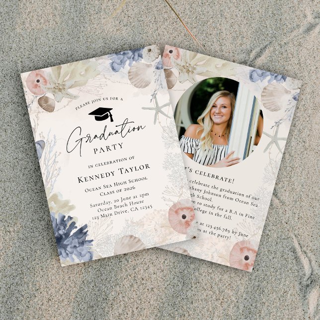 Elegant Ocean Beach Graduation Party Invitation (Creator Uploaded)