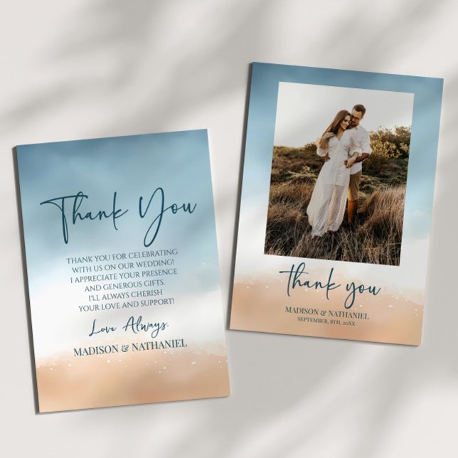 Elegant Ocean Beach Shore Sand Picture Wedding Thank You Card (Creator Uploaded)