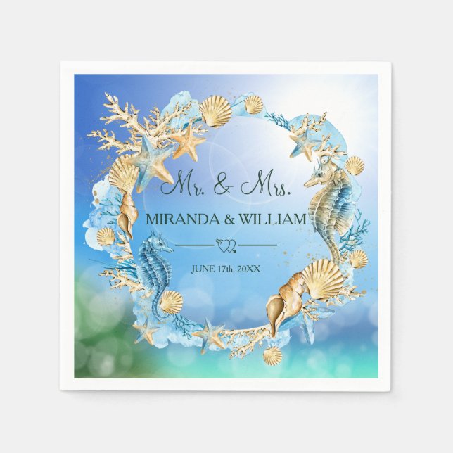 Elegant Ocean Beach Starfish Shell Wedding Napkin (Front)