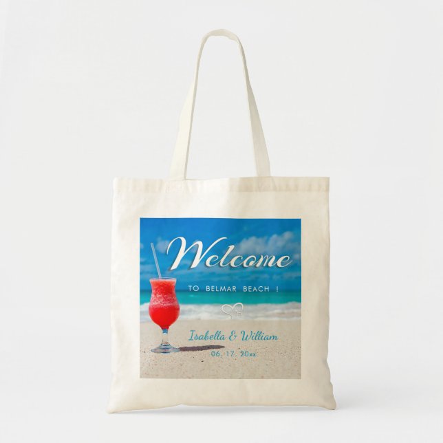 Elegant Ocean Beach Wedding Drink Welcome Favour Tote Bag (Front)