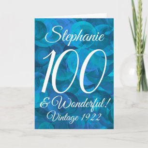 Elegant Ocean Blue 100 & Wonderful Birthday Card