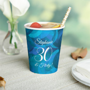Elegant Ocean Blue 30 and Flirty Birthday Party Paper Cups