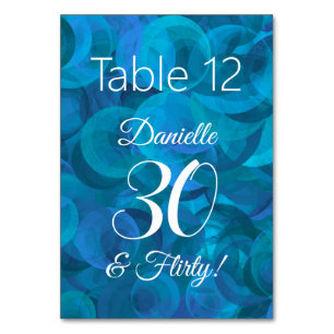 Elegant Ocean Blue 30 and Flirty Birthday Party Table Number