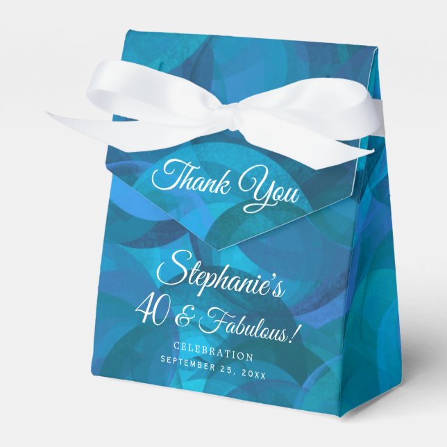 Elegant Ocean Blue 40 and Fabulous Birthday Party Favour Box (Front Side)