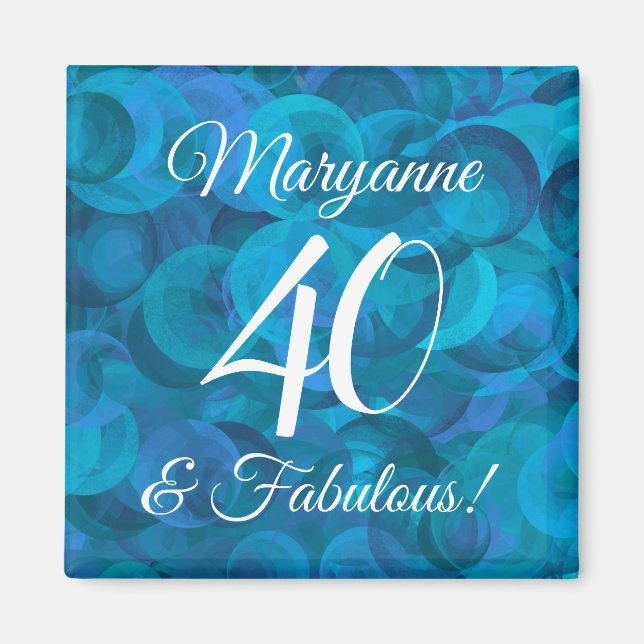 Elegant Ocean Blue 40 and Fabulous Birthday Party Magnet (Front)