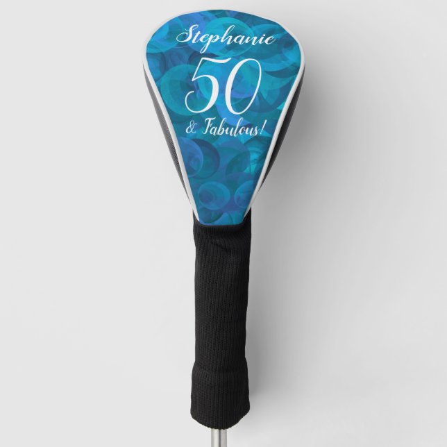 Elegant Ocean Blue 50 and Fabulous Birthday Party Golf Head Cover (Front)