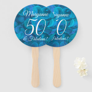 Elegant Ocean Blue 50 and Fabulous Birthday Party Hand Fan
