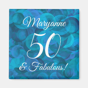 Elegant Ocean Blue 50 and Fabulous Birthday Party Magnet