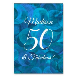Elegant Ocean Blue 50 and Fabulous Birthday Party Table Number