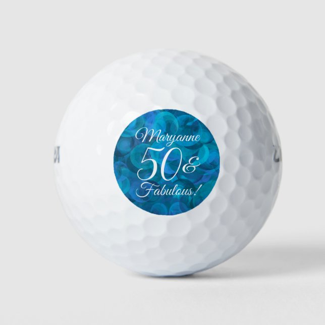 Elegant Ocean Blue 50 & Fabulous Birthday Party Golf Balls (Front)