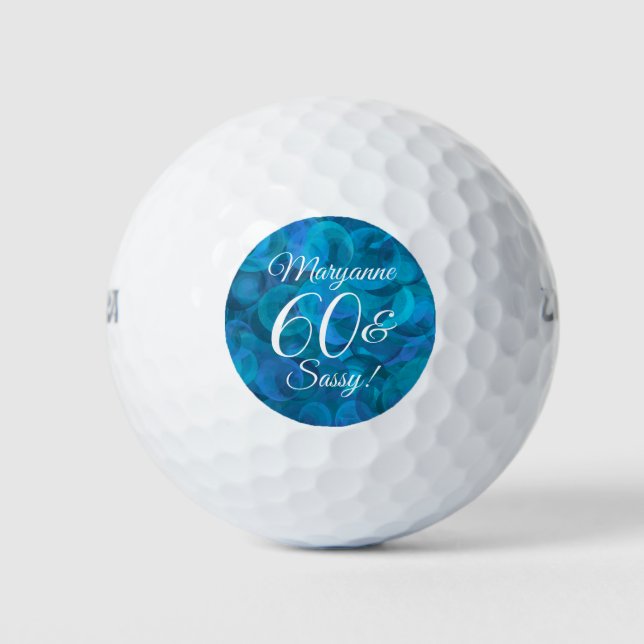 Elegant Ocean Blue 60 and Sassy Birthday Party Golf Balls (Front)