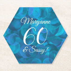 Elegant Ocean Blue 60 and Sassy Birthday Party Paper Coaster