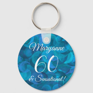 Elegant Ocean Blue 60 & Sensational Birthday Party Key Ring