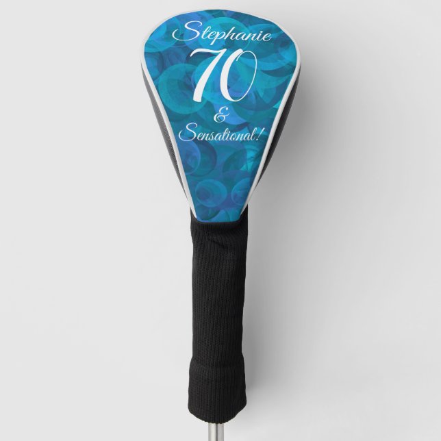 Elegant Ocean Blue 70 and Sensational Birthday Golf Head Cover (Front)