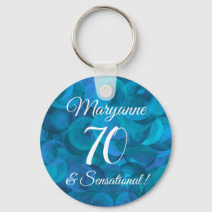 Elegant Ocean Blue 70 & Sensational Birthday Party Key Ring