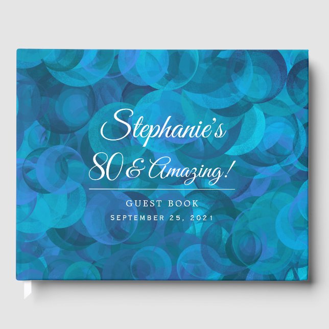 Elegant Ocean Blue 80 & Amazing Birthday Party Guest Book (Front)