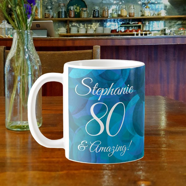 Elegant Ocean Blue 80 and Amazing Birthday Coffee Mug (Creator Uploaded)