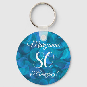 Elegant Ocean Blue 80 and Amazing Birthday Party Key Ring