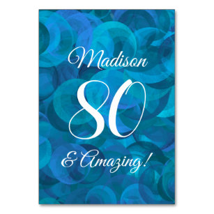 Elegant Ocean Blue 80 and Amazing Birthday Party Table Number