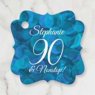 Elegant Ocean Blue 90 and Amazing Birthday Party Favour Tags