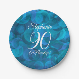 Elegant Ocean Blue 90 and Nonstop Birthday Party Paper Plate