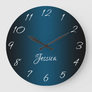 Elegant Ocean Blue and Black Ombre Personalised Large Clock