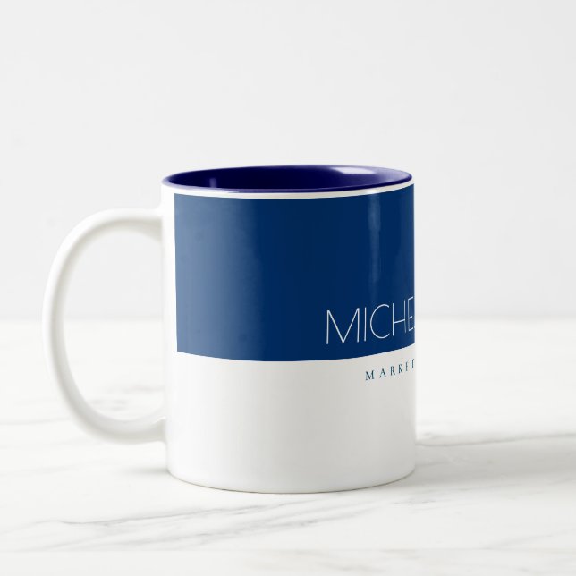 Elegant Ocean Blue Custom monogram Name and Job Two-Tone Coffee Mug (Left)
