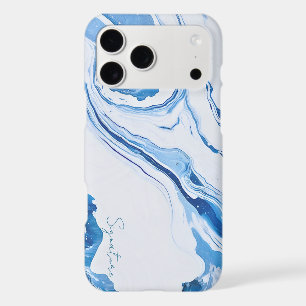 Elegant ocean blue marble signed art phone case
