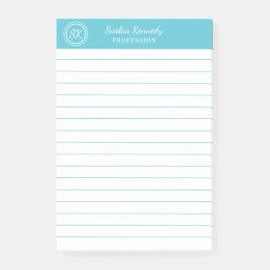Elegant Ocean Blue Professional Monogram Business Post-it Notes