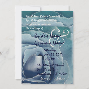 Elegant OCEAN BLUE Rose Wedding Invitation