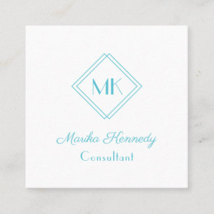 Elegant Ocean Blue Script Monogram Square Business Card