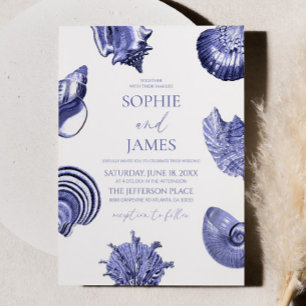 Elegant Ocean Blue Seashells Wedding Invitation