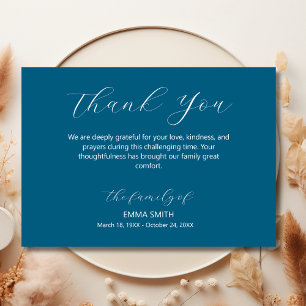 Elegant ocean blue Traditional Funeral Sympathy  Thank You Card