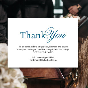 Elegant ocean blue Traditional Sympathy Funeral Thank You Card