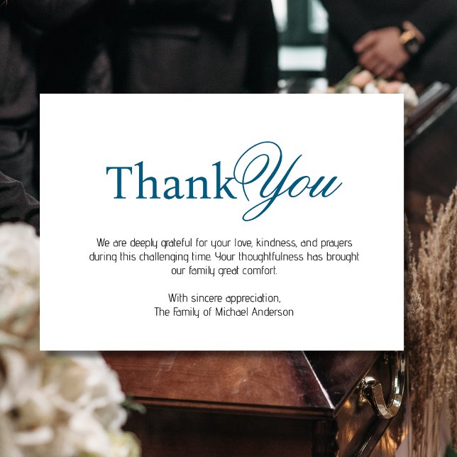 Elegant ocean blue Traditional Sympathy Funeral Thank You Card (Creator Uploaded)
