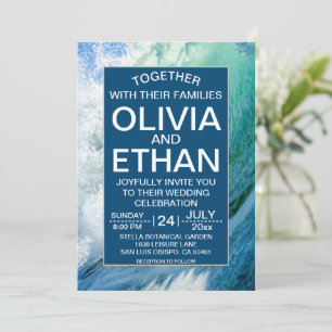 Elegant ocean blue waves Wedding Invitation